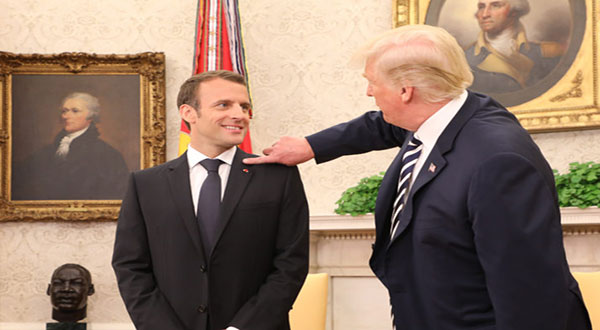 Trump Wipes Dandruff Off Visiting French President Macron! Trump Wipes Dandruff Off Visiting French President Macron!